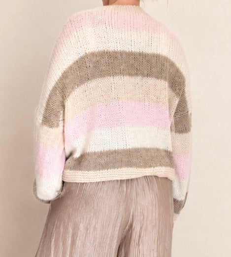 Cardigan gestreift Creme Rosa
