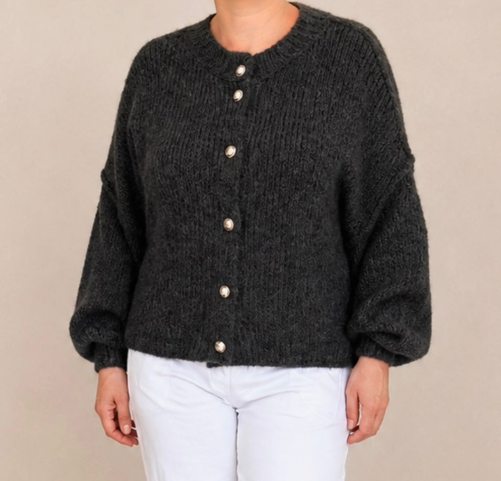 Cardigan Glanzknopf Anthrazit