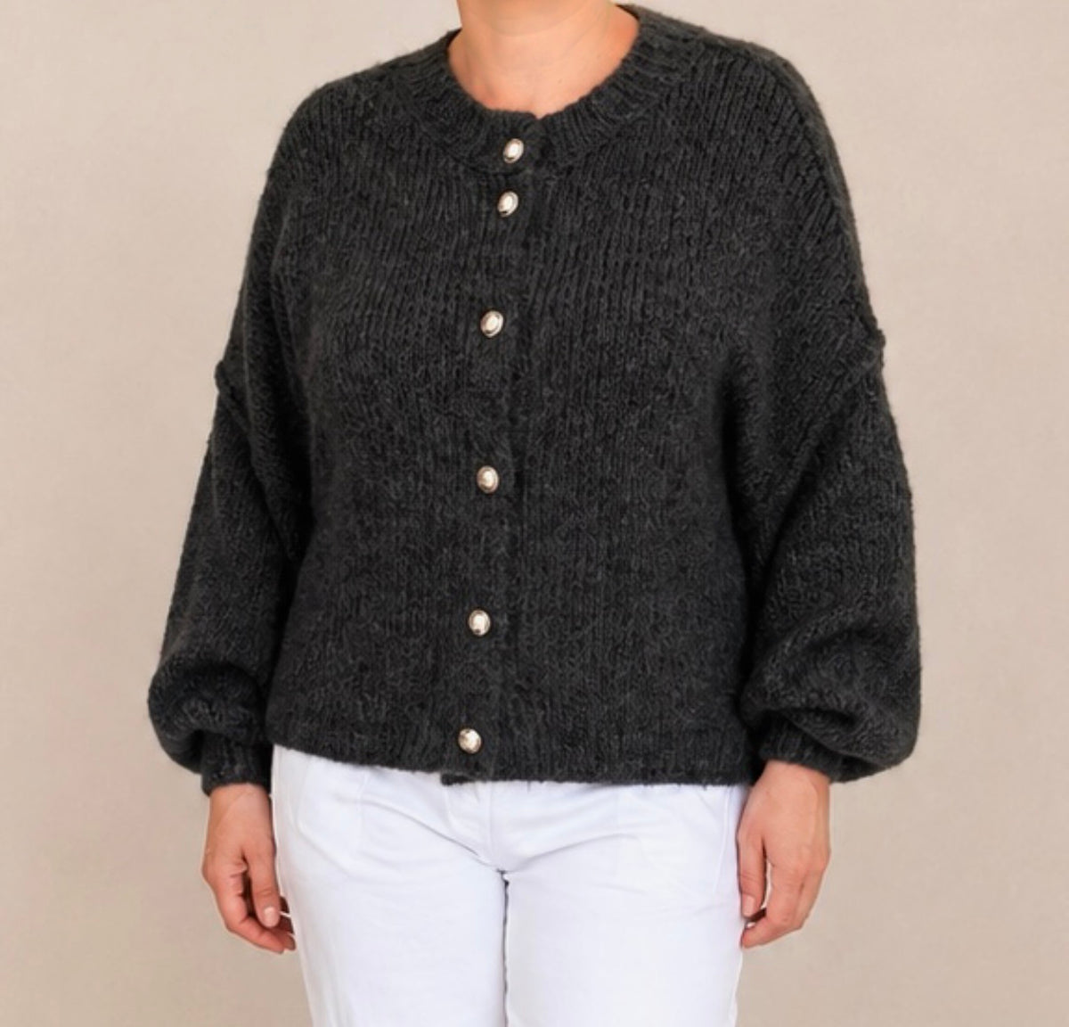 Cardigan Glanzknopf Anthrazit