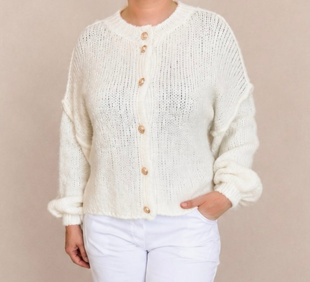Cardigan Glanzknopf Vanille