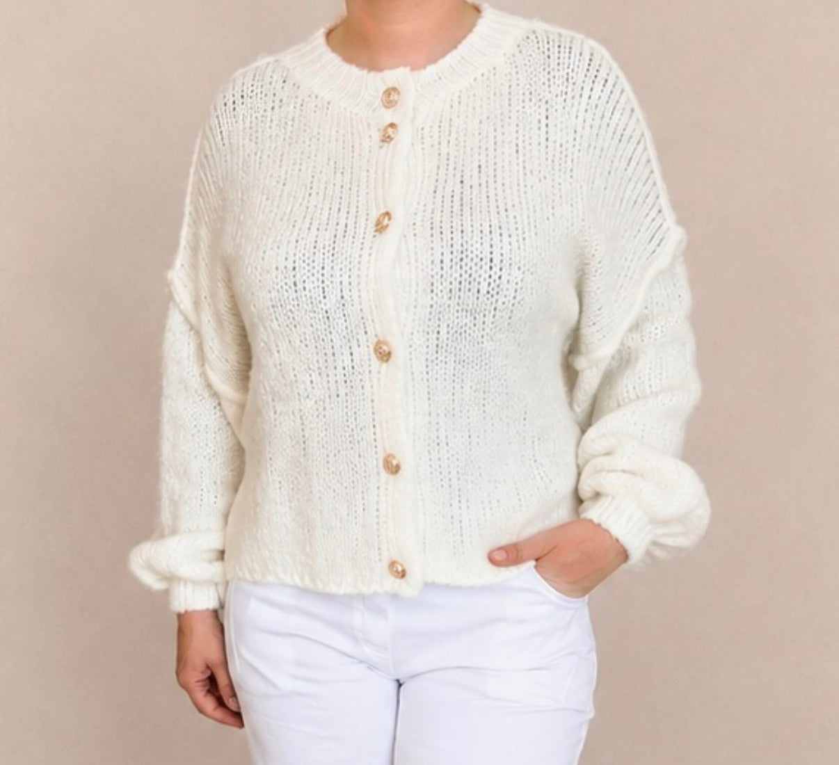 Cardigan Glanzknopf Vanille