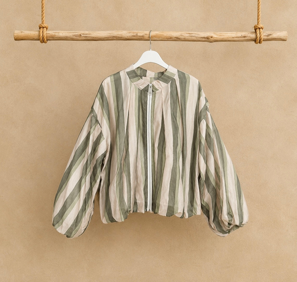Gestreifte Blousonjacke Salbei