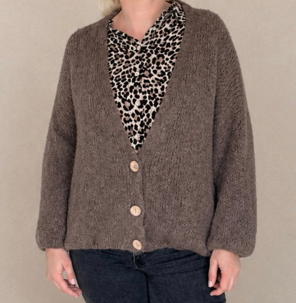 Strickcardigan Dreiknopf Taupe