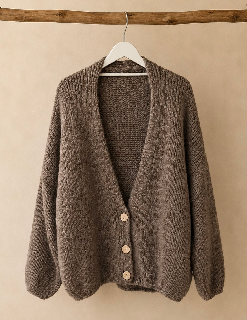 Strickcardigan Dreiknopf Taupe
