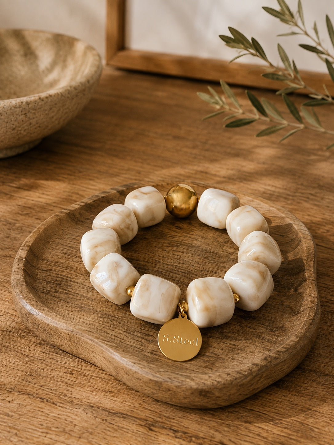 Armband Würfelperle creme