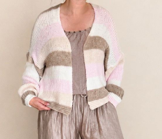 Cardigan gestreift Creme Rosa