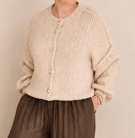 Cardigan Glanzknopf Beige