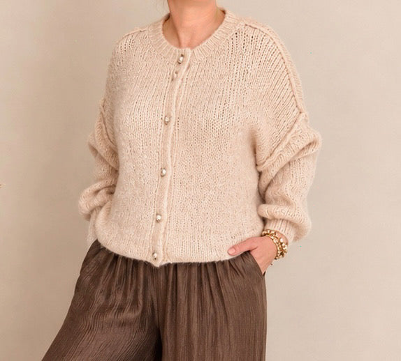 Cardigan Glanzknopf Beige