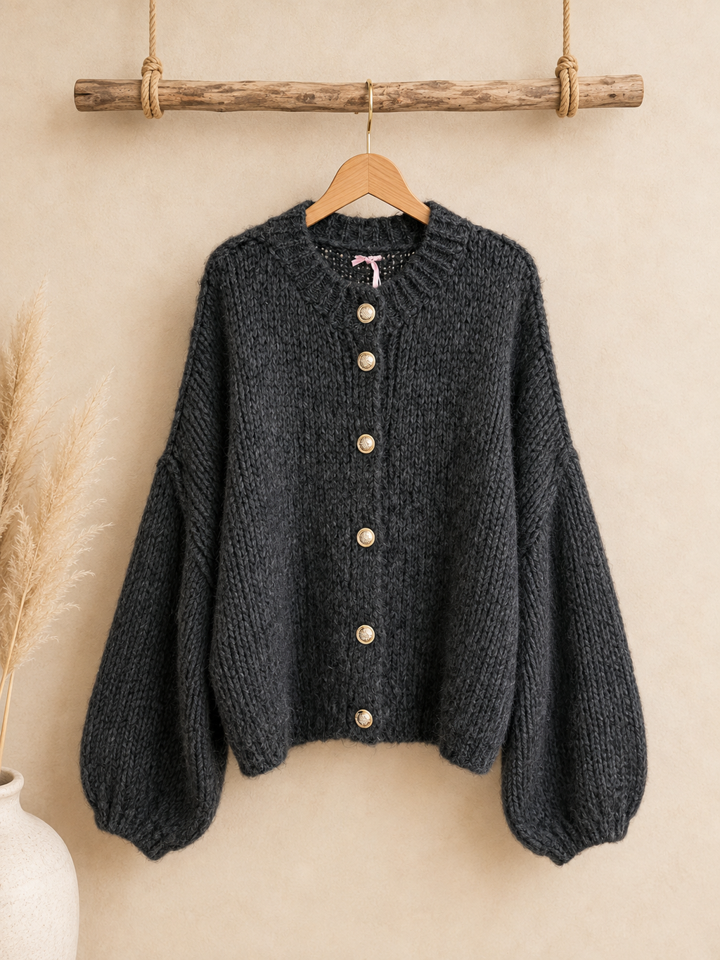 Cardigan Glanzknopf Anthrazit