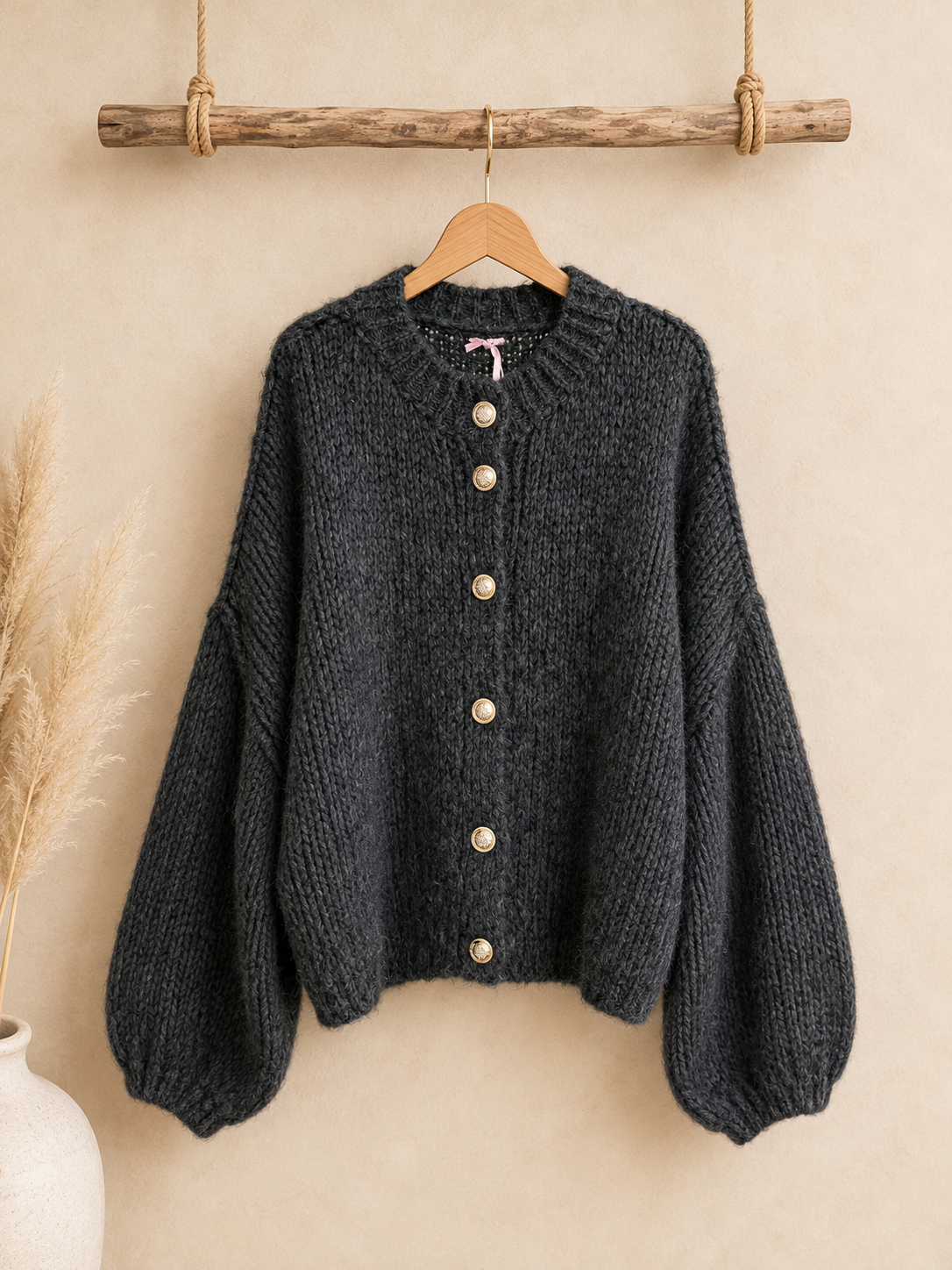 Cardigan Glanzknopf Anthrazit