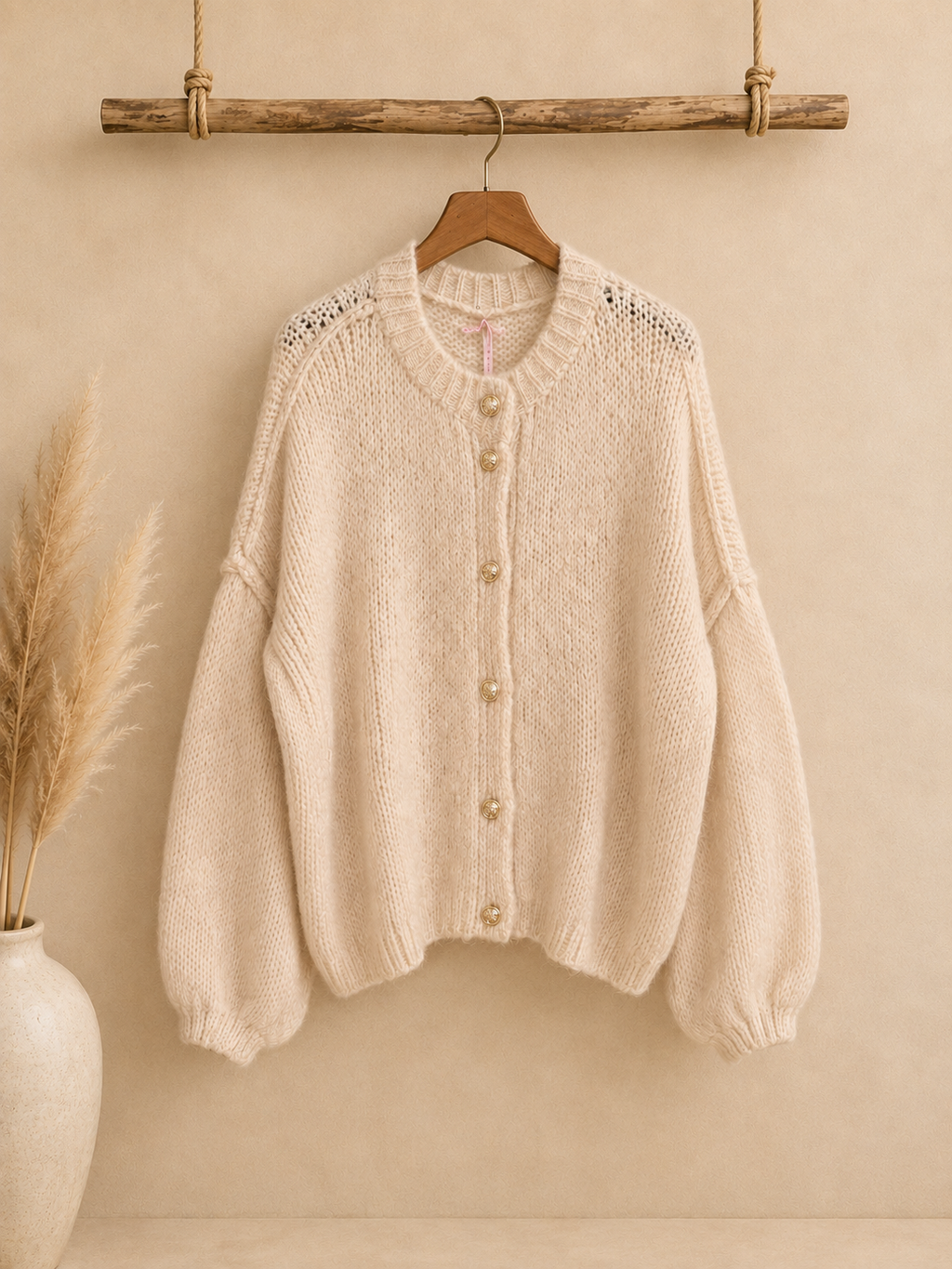 Cardigan Glanzknopf Beige