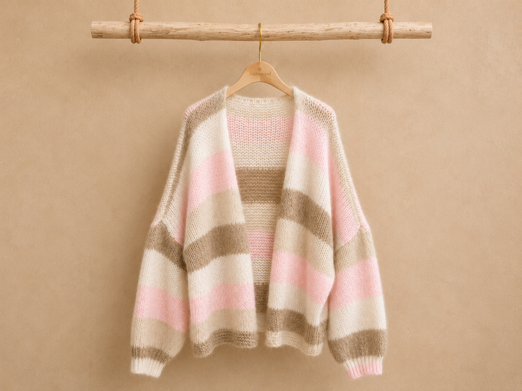 Cardigan gestreift Creme Rosa