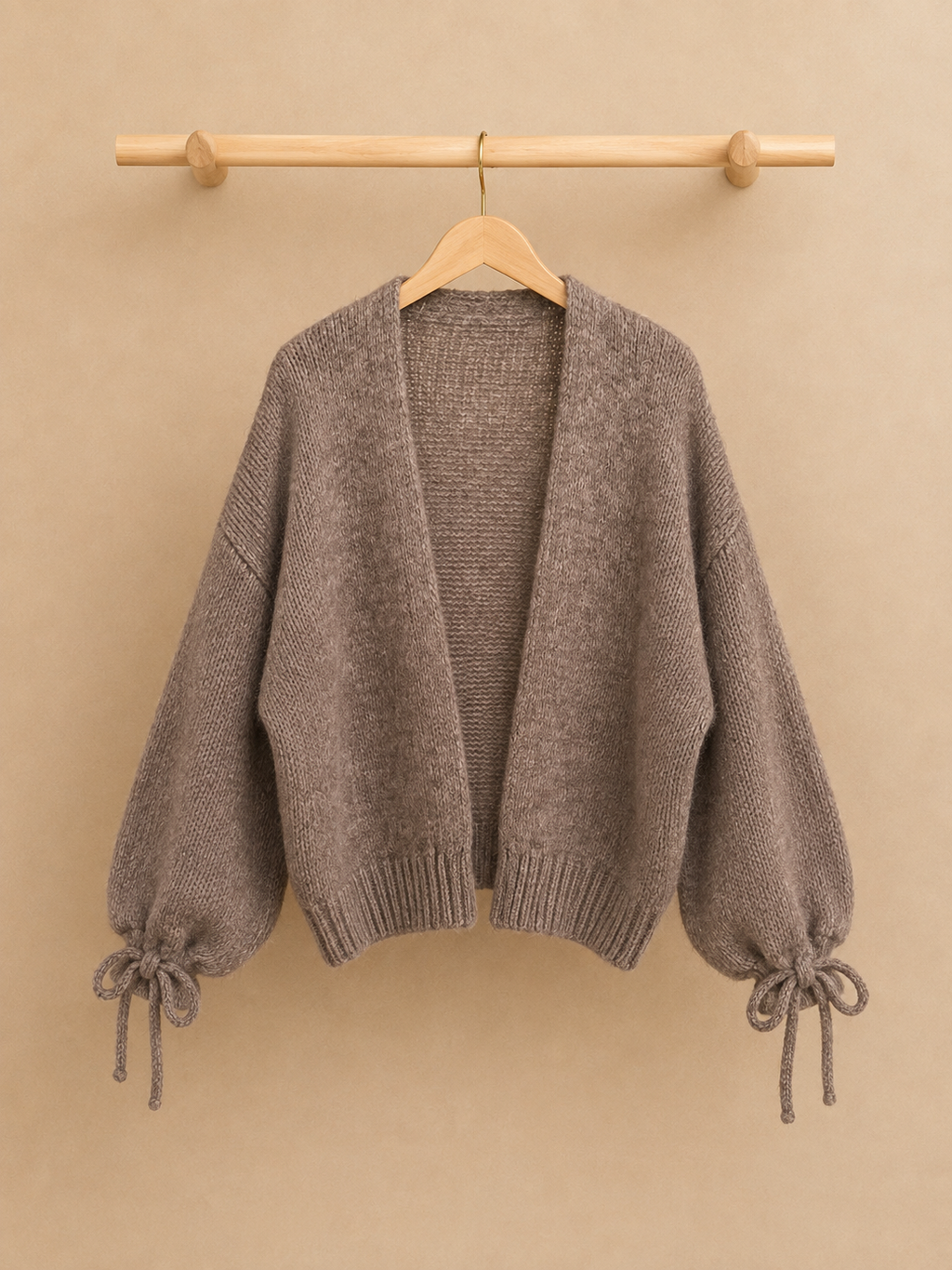 Kuschel Cardigan Schleife Taupe