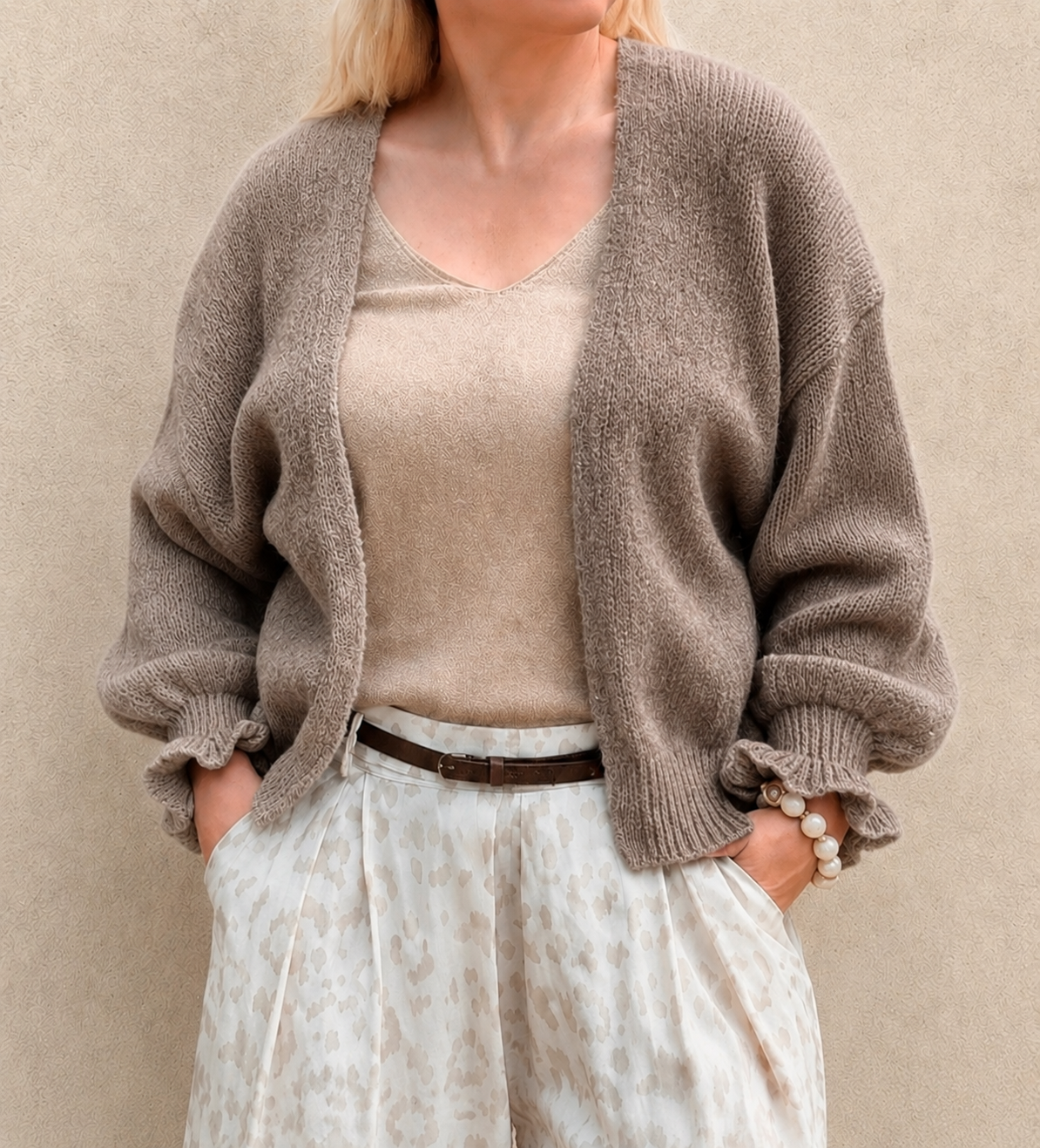 Kuschel Cardigan Schleife Taupe