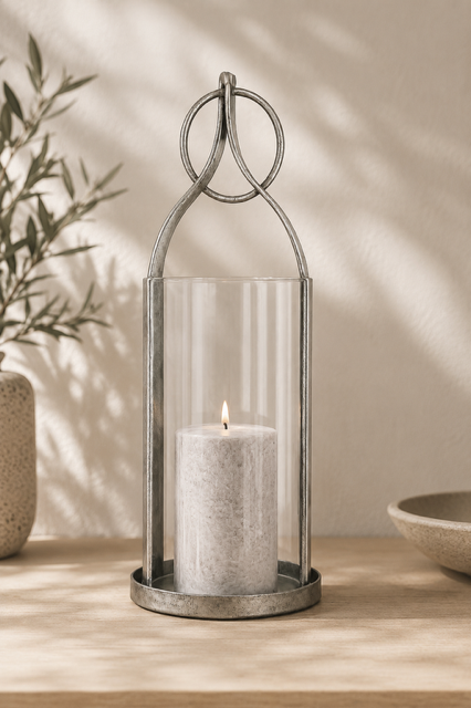 Windlicht silber mit Kerze